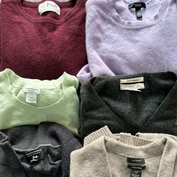 Lot 6 Flawed Cashmere Merino Wool Sweaters Bundle Crafting Scrap Cutters Fabric - Picture 1 of 11